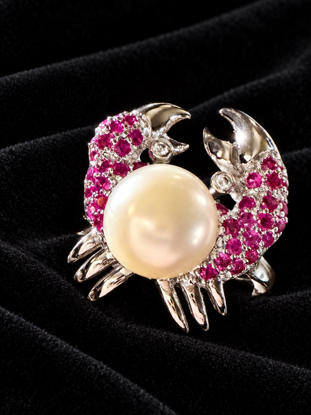 Silver and Pearl Crab Ring Size 10